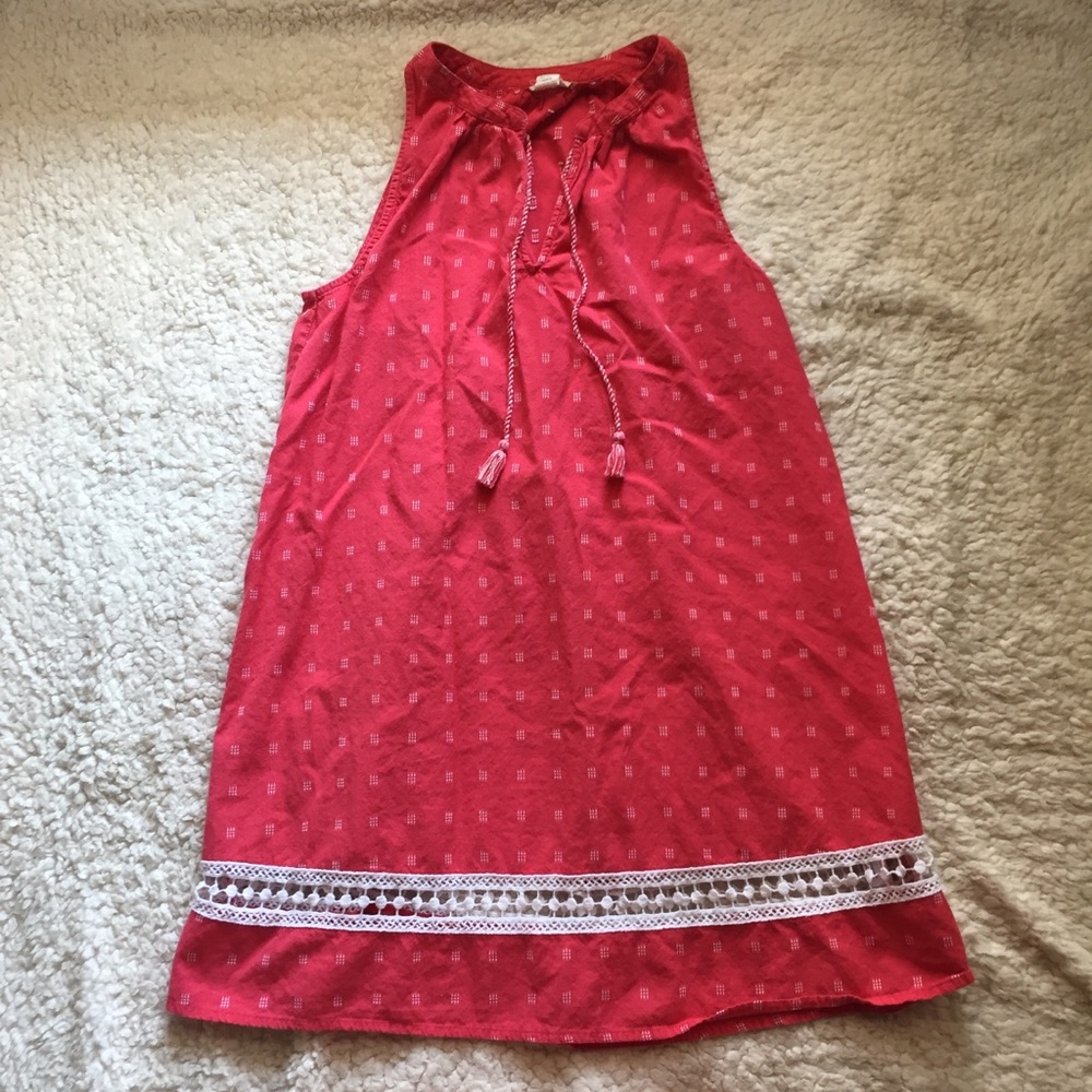 Lucky Brand V Neck Red Sleeveless Tassel Dress